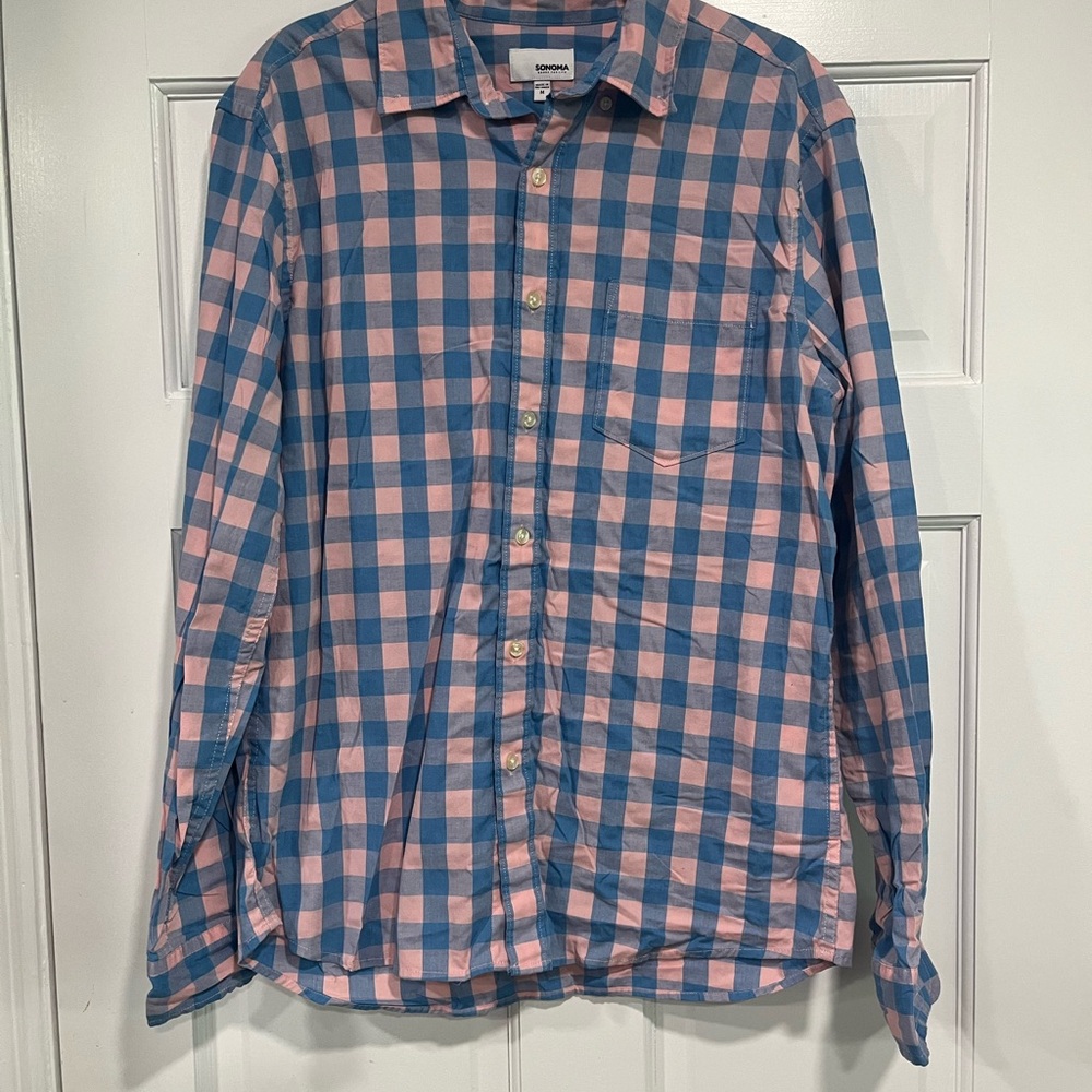 Sonoma Blue and Pink Casual Button Down Shirt